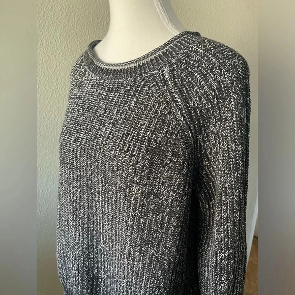 Ellen Tracy Knit Tunic Sweater Women’s L Black Marbled Cotton Rolled Round Neck - Picture 2 of 13